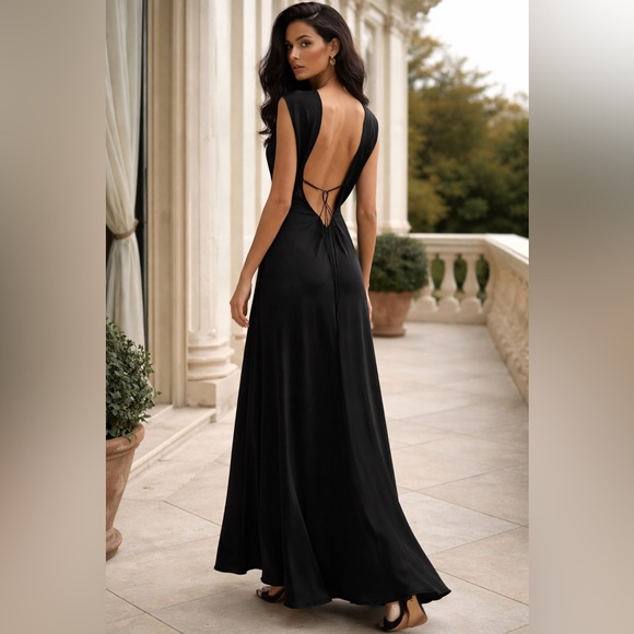 Faithfull the Brand Dresses & Skirts - Faithfull The Brand Paloma Maxi Dress Black Silk Open Back NWT XS US 2